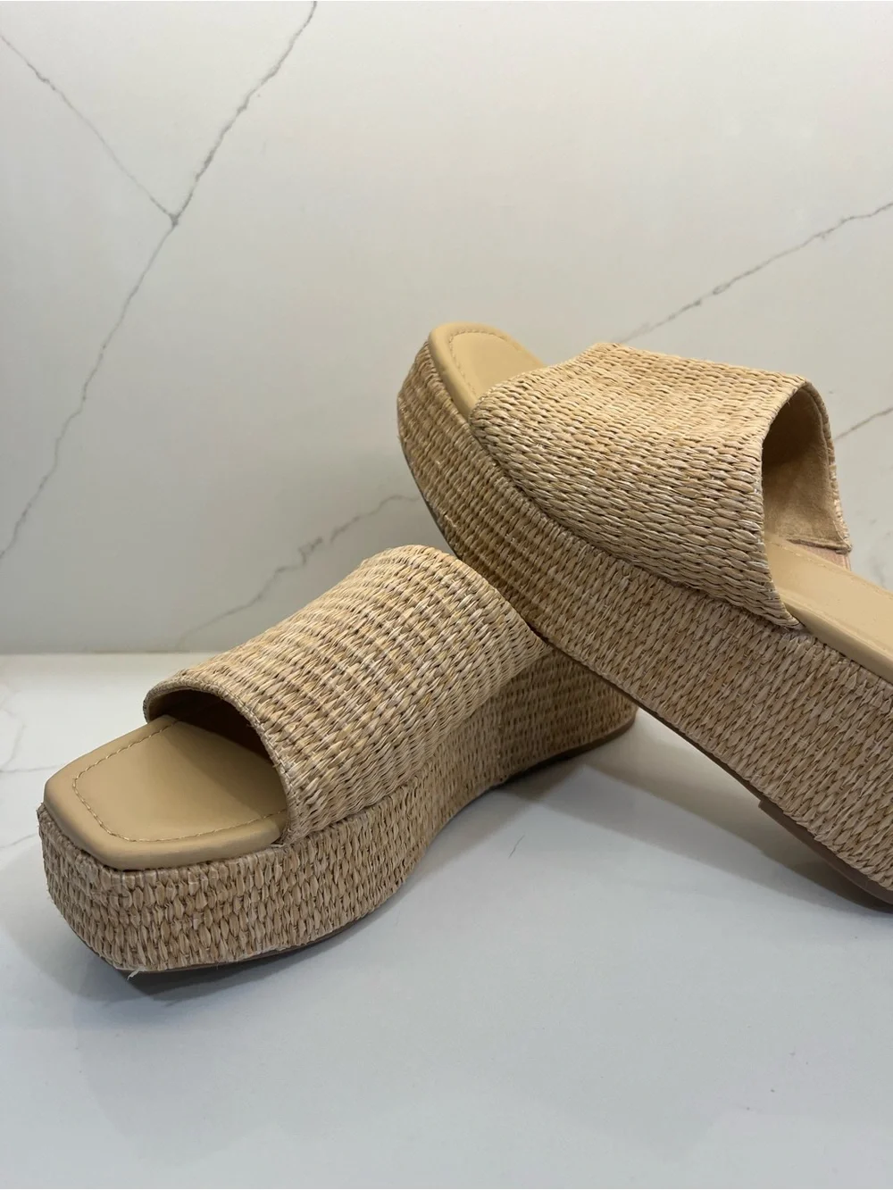 NWT Abercrombie & Fitch Natural Woven Tan Platform Slide Sandals